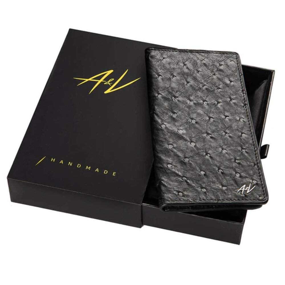 Minimalist Ostrich Leather Long Wallet – Luxury Feel - Raven Color - Picture 5 of 5